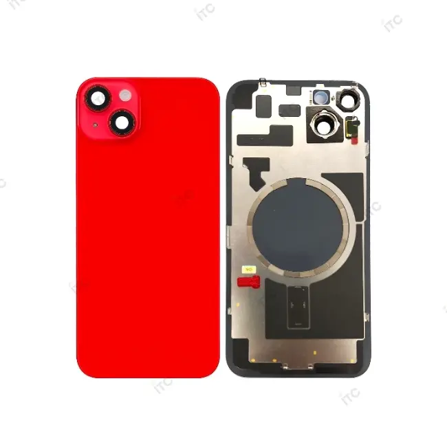 iPhone 14Plus  バックガラス （レンズ＆MagSafe付き）互換品 赤　ロゴなし