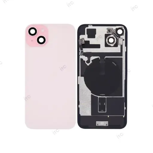 iPhone 15 Plus バックガラス （レンズ＆MagSafe付き）互換品  ピンク ロゴなし