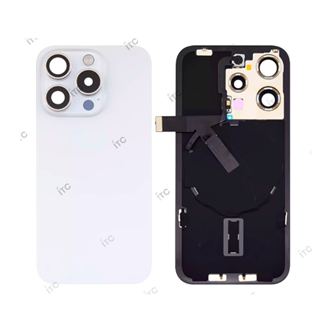 iPhone 15Pro バックガラス （レンズ＆MagSafe付き）互換品 白 ロゴなし