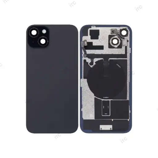 iPhone 15 Plus バックガラス （レンズ＆MagSafe付き）互換品 黒 ロゴなし