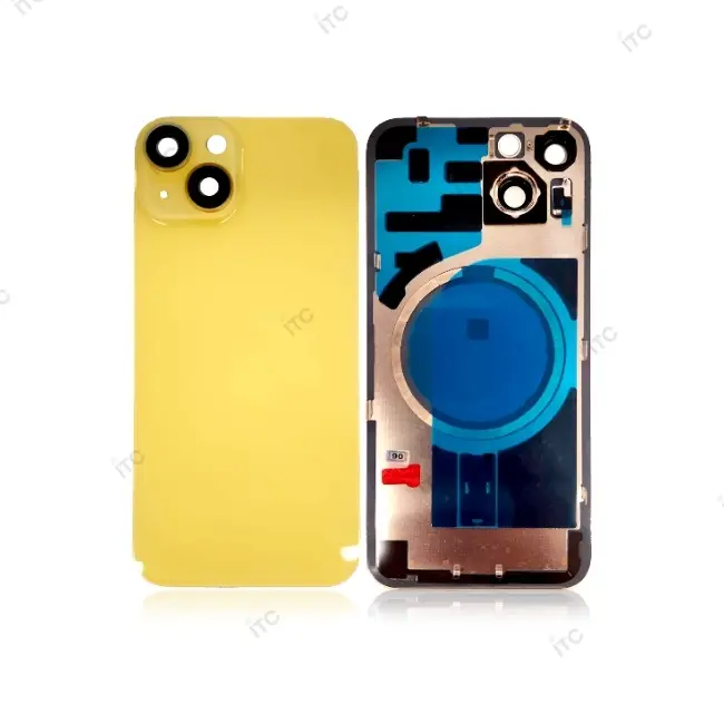 iPhone 14 バックガラス （レンズ＆MagSafe付き）互換品  イエロー ロゴなし