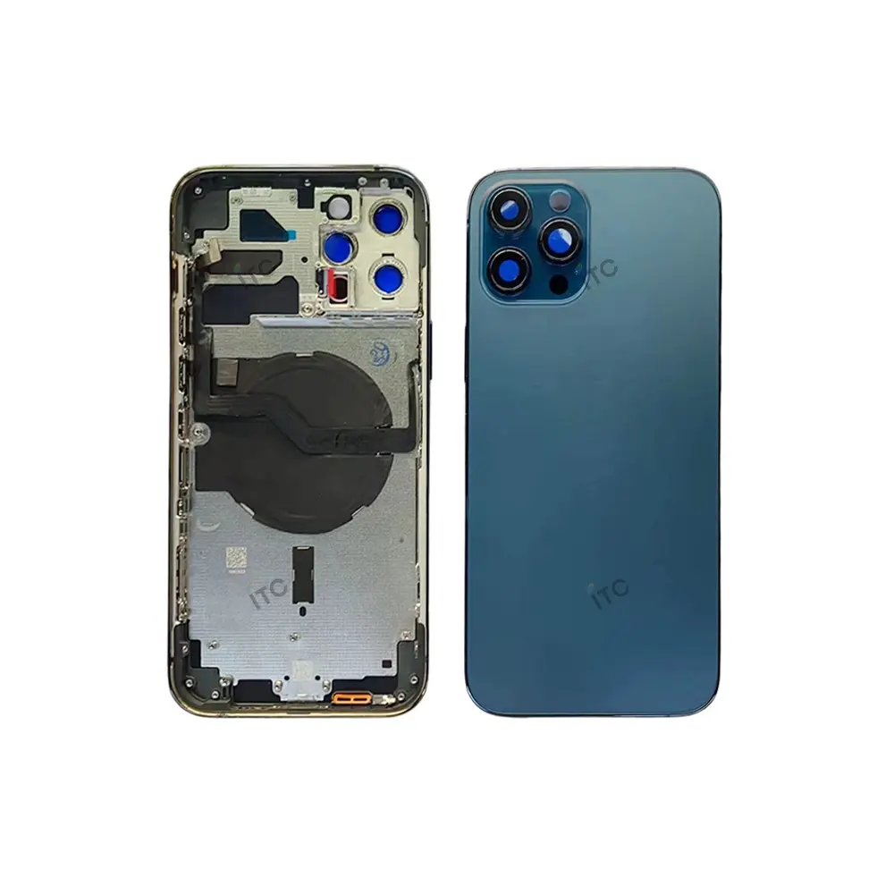 iPhone 12 Pro Max バックガラス(フレーム一体型) 互換品 ブルー