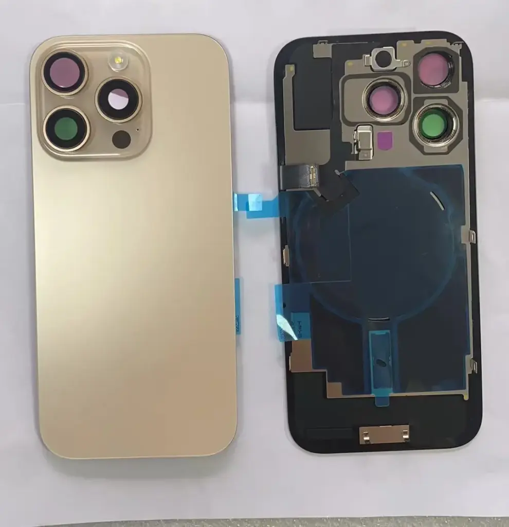 iPhone 16Proバックガラス（レンズ＆MagSafe付き）互換品ゴールド ロゴなし