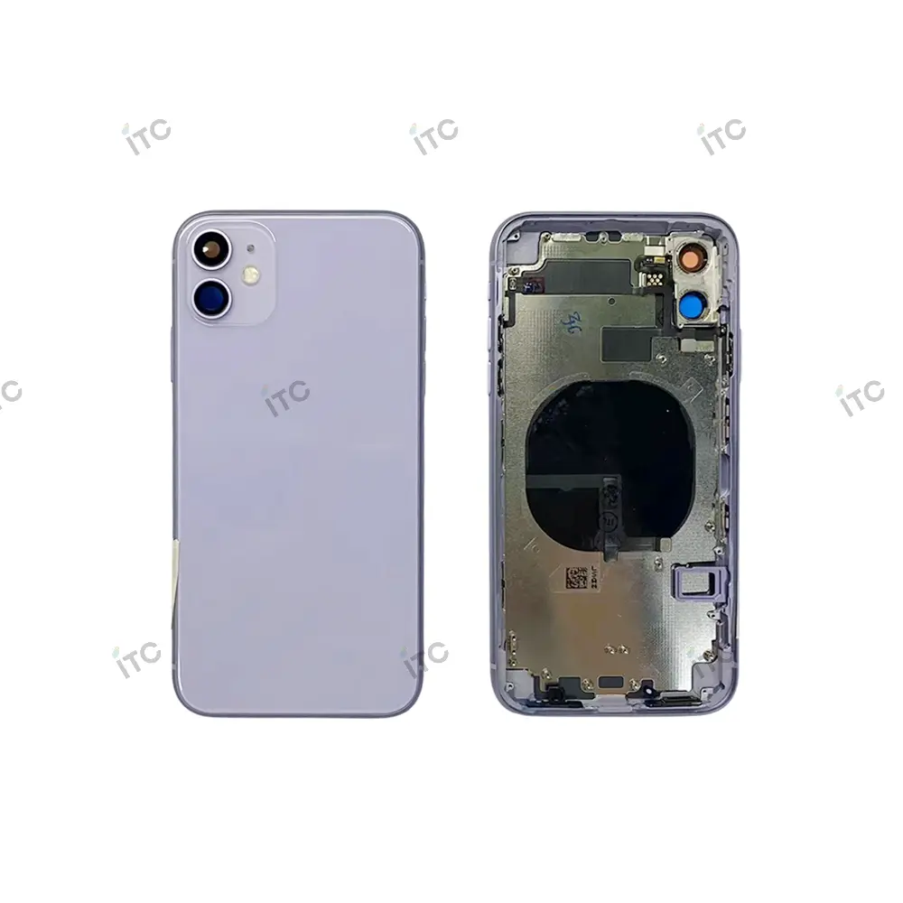 iPhone 11 バックガラス(フレーム一体型)互換品 パープル ロゴなし