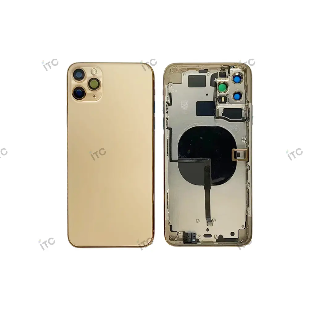 iPhone 11ProMax バックガラス(フレーム一体型)互換品 ゴールド ロゴなし
