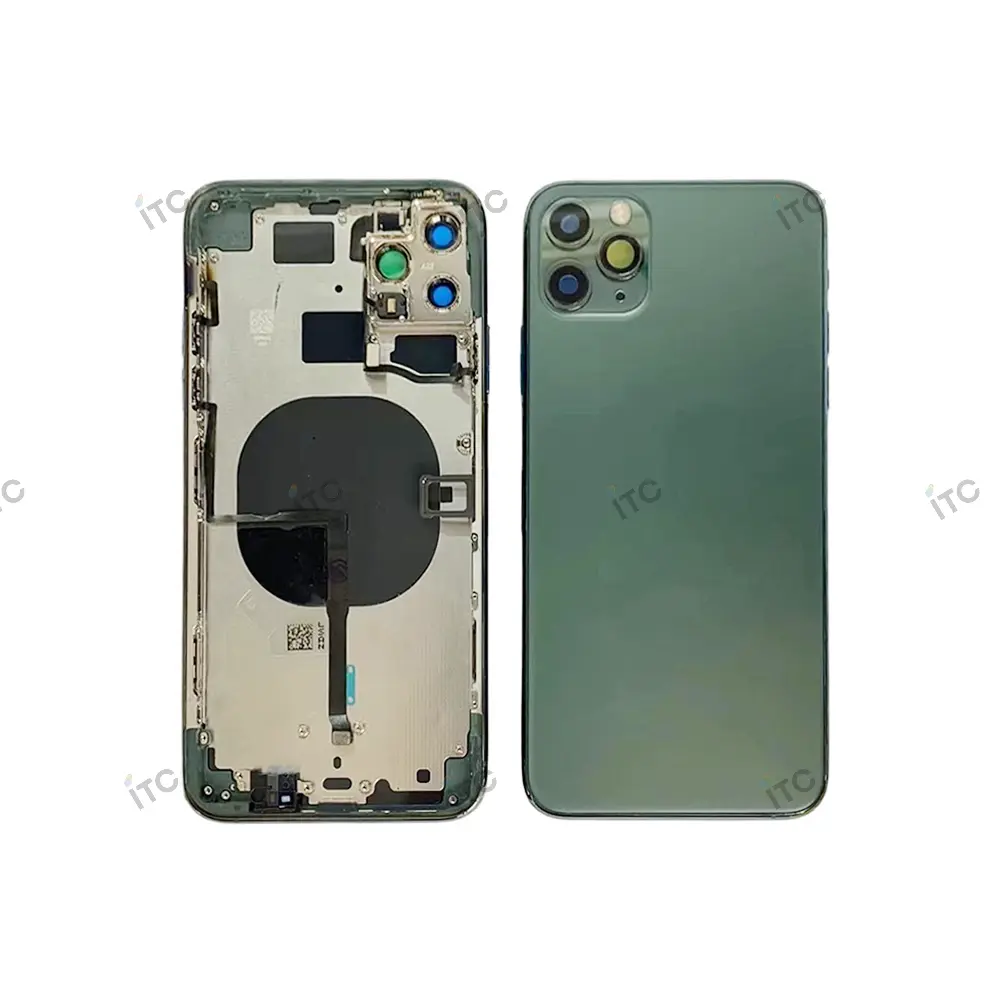 iPhone 11ProMax バックガラス(フレーム一体型)互換品 グリーン ロゴなし