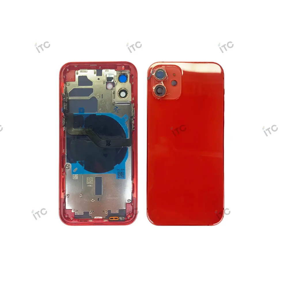 iPhone 12 バックガラス(フレーム一体型)互換品 赤 ロゴなし