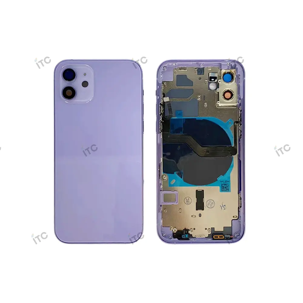 iPhone 12 バックガラス(フレーム一体型)互換品 パープル ロゴなし