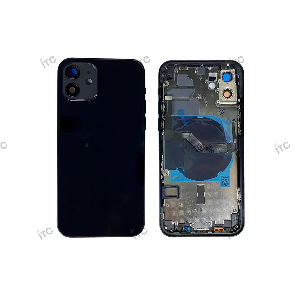 iPhone 12 バックガラス(フレーム一体型)互換品 黒 ロゴなし
