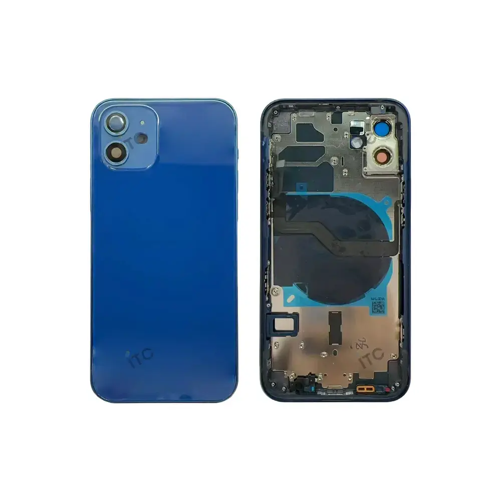 iPhone 12 バックガラス(フレーム一体型)互換品 青 ロゴなし