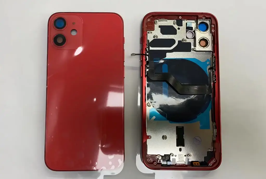 iPhone 12mini バックガラス(フレーム一体型)互換品 赤 ロゴなし