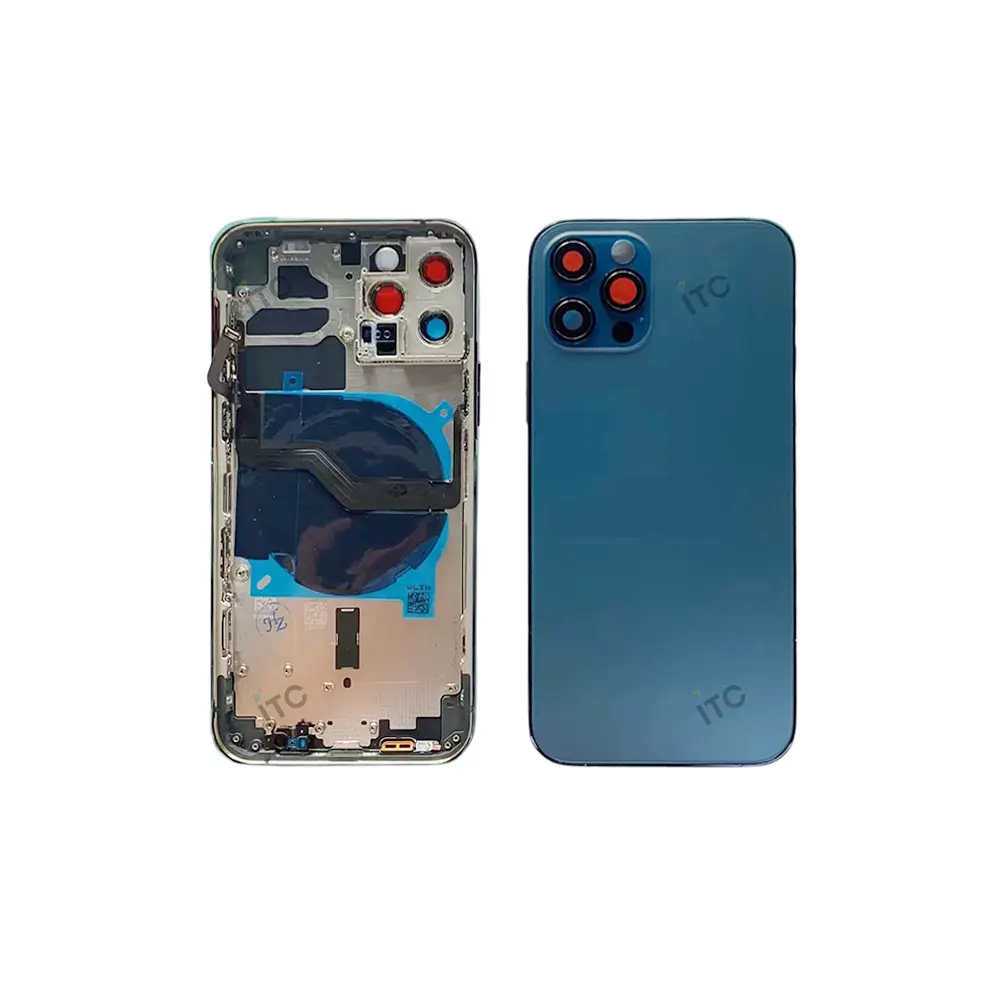 iPhone 12Pro バックガラス(フレーム一体型)互換品 青 ロゴなし