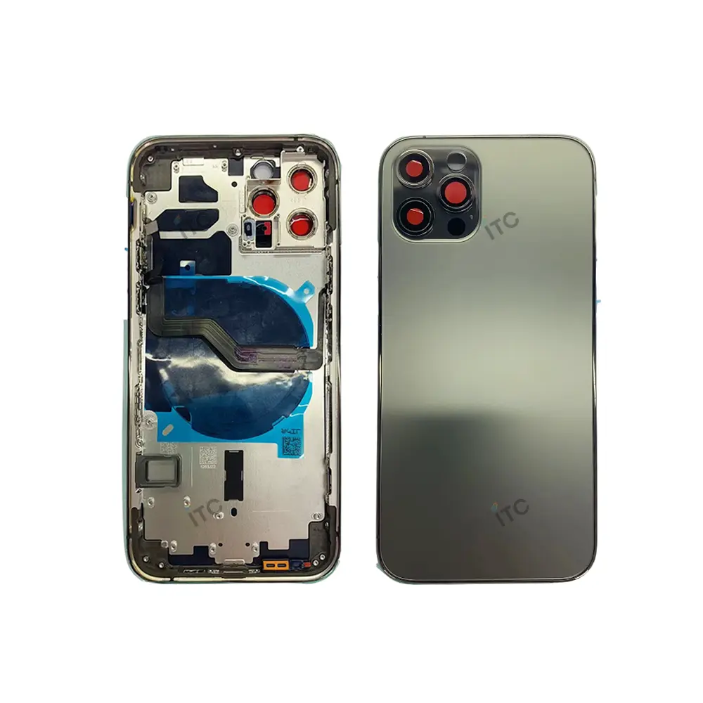iPhone 12Pro バックガラス(フレーム一体型)互換品 黒 ロゴなし
