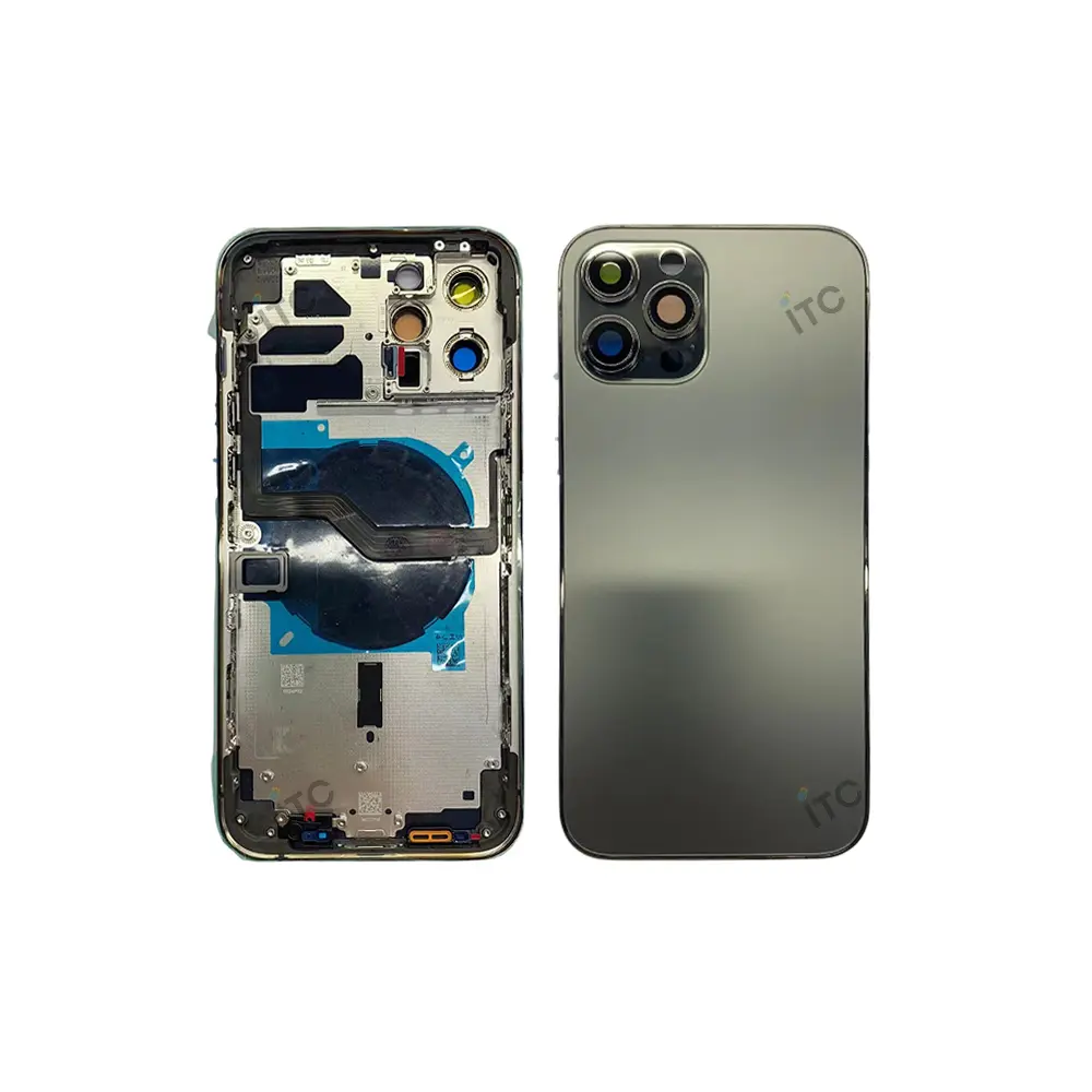 iPhone 12ProMax バックガラス(フレーム一体型)互換品 黒 ロゴなし