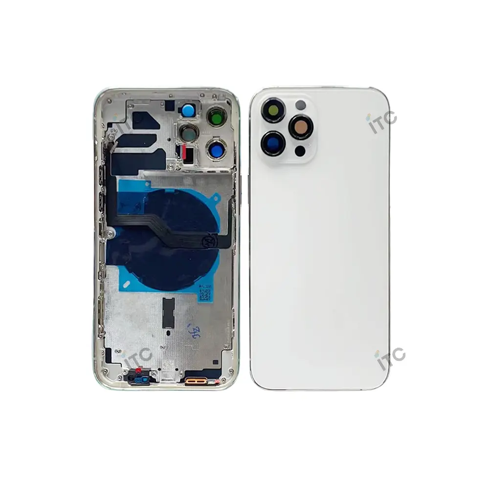 iPhone 12ProMax バックガラス(フレーム一体型)互換品 白 ロゴなし
