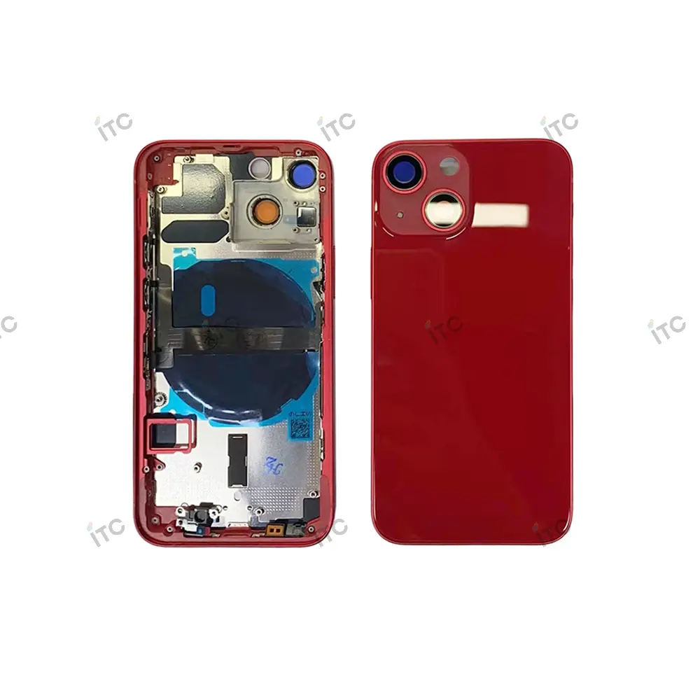 iPhone 13mini  バックガラス(フレーム一体型)互換品 赤 ロゴなし
