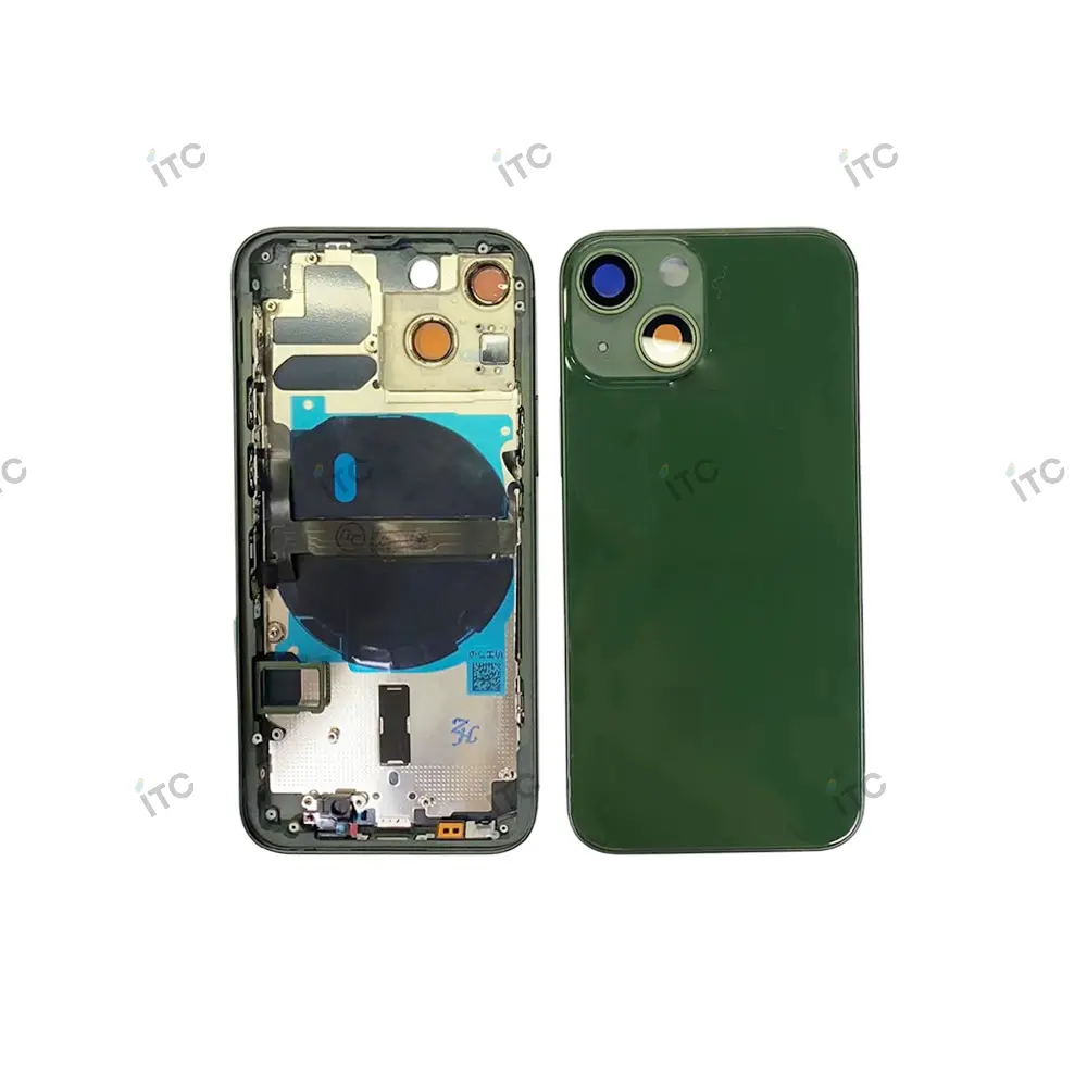 iPhone 13mini バックガラス(フレーム一体型)互換品 グリーン ロゴなし