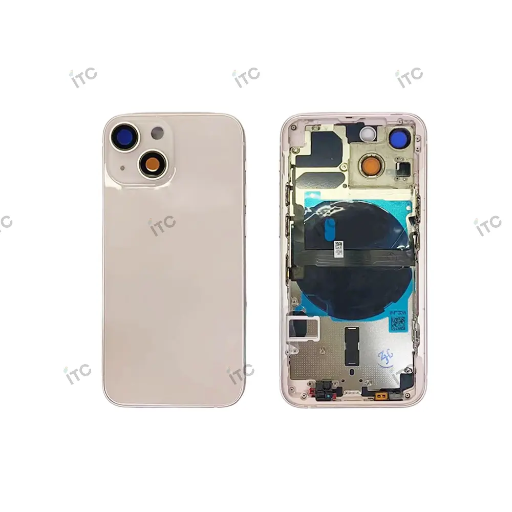 iPhone 13mini バックガラス(フレーム一体型)互換品 ピンク ロゴなし