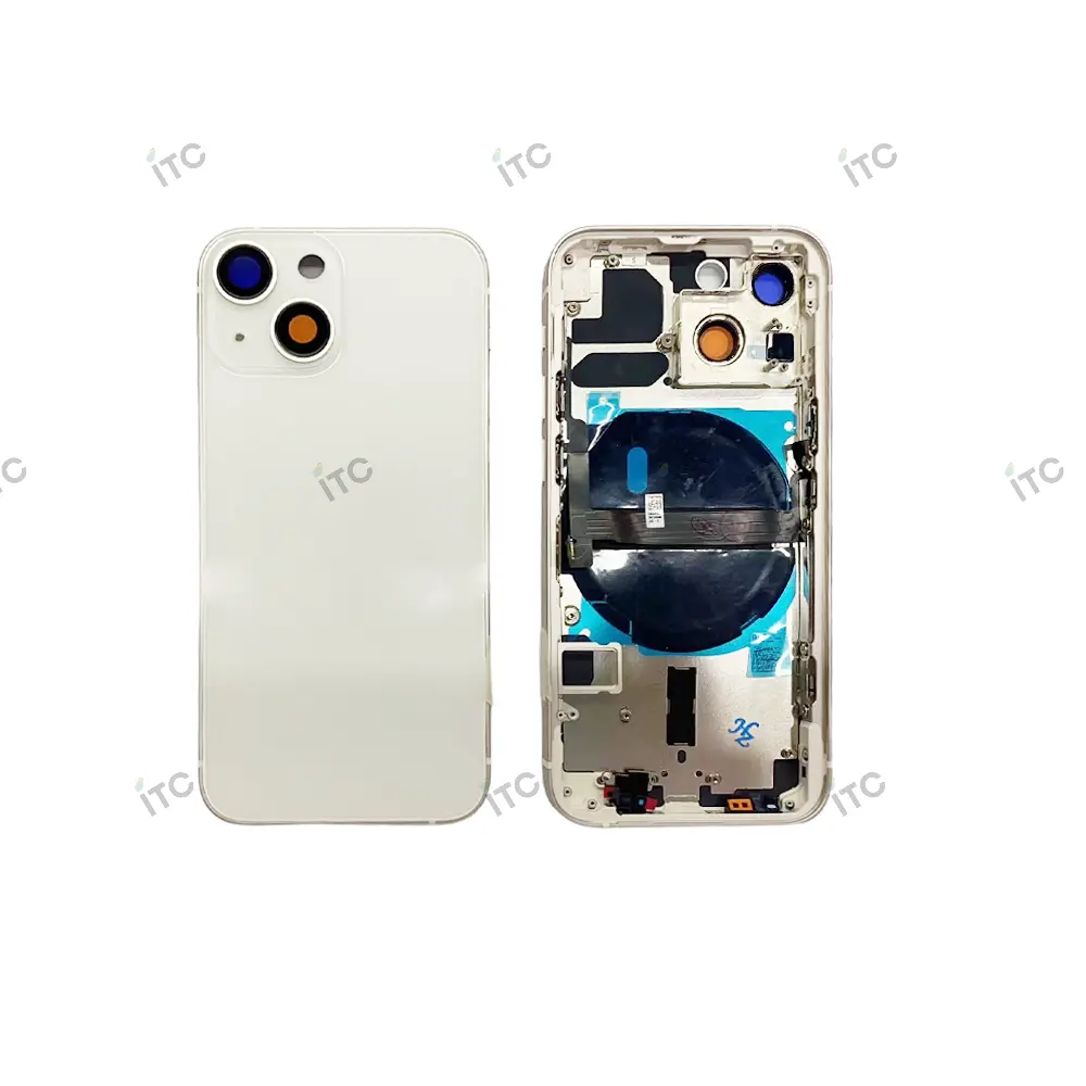 iPhone 13mini バックガラス(フレーム一体型)互換品 白 ロゴなし