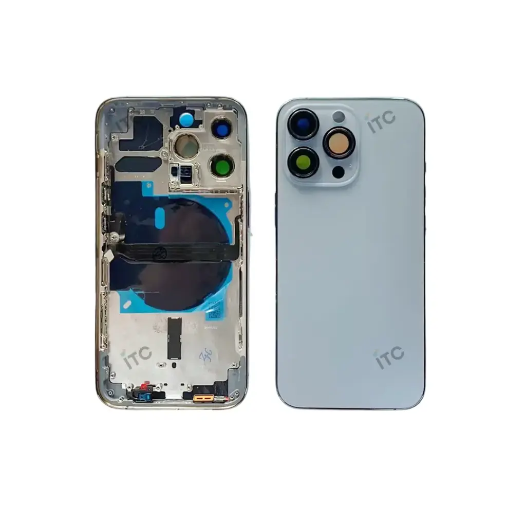 iPhone 13Pro バックガラス(フレーム一体型)  青 ロゴなし 互換品