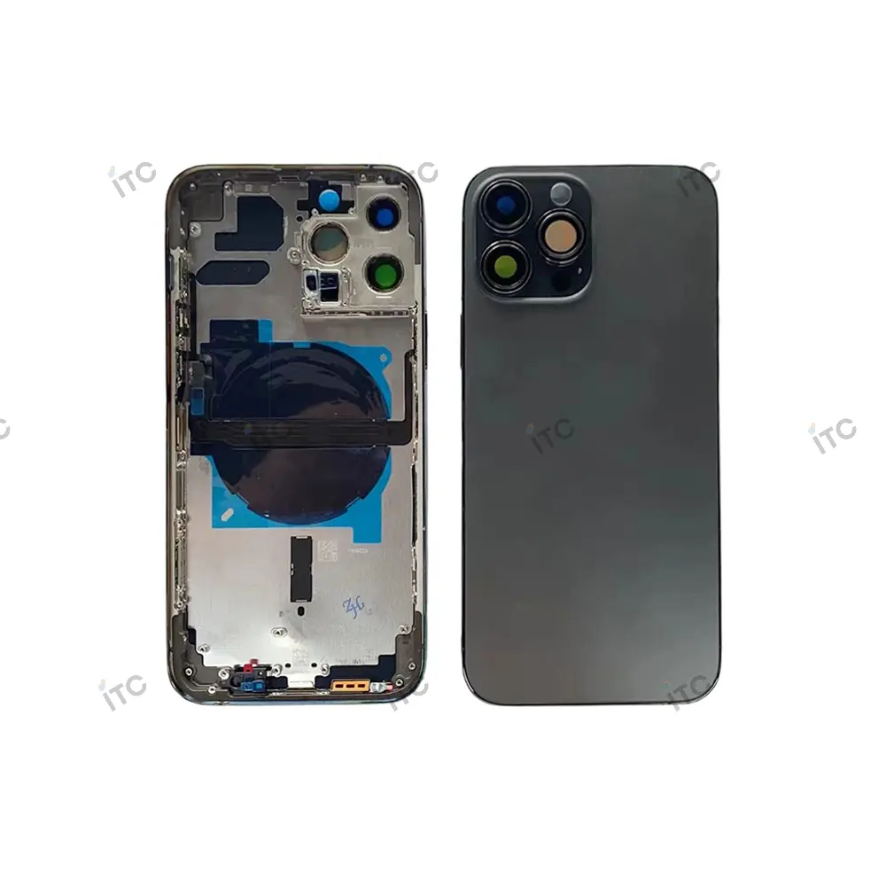 iPhone 13ProMax バックガラス(フレーム一体型)互換品 黒 ロゴなし