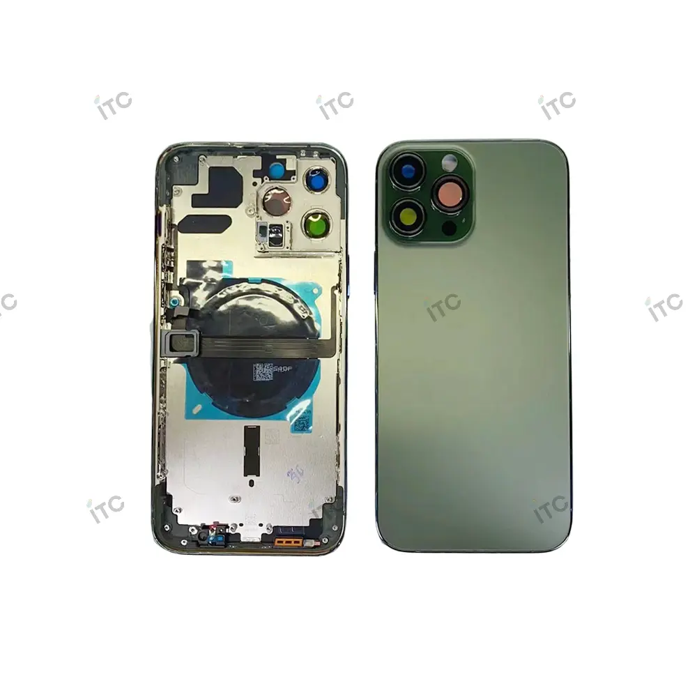 iPhone 13ProMax バックガラス(フレーム一体型)互換品 グリーン ロゴなし