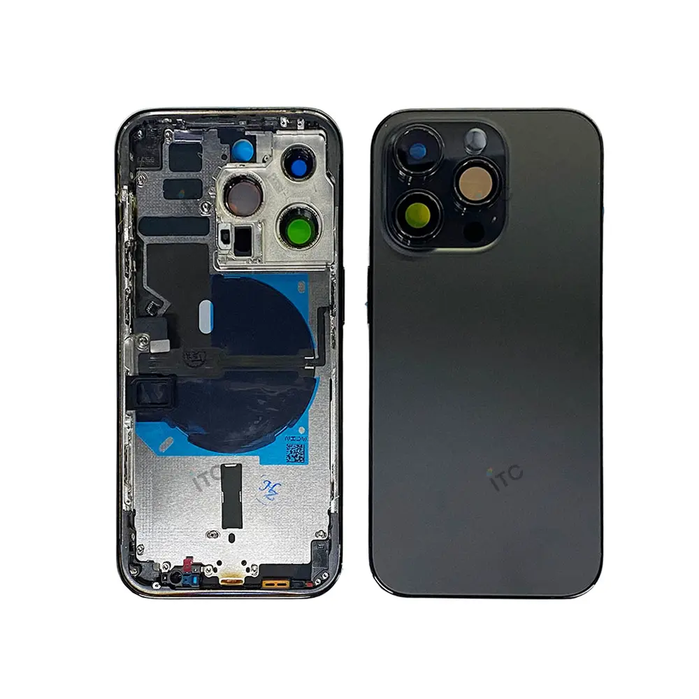 iPhone 14Pro バックガラス(フレーム一体型)互換品 黒 ロゴなし
