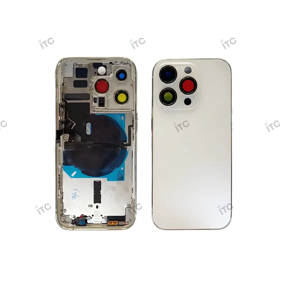 iPhone 14Pro バックガラス(フレーム一体型)互換品 白 ロゴなし