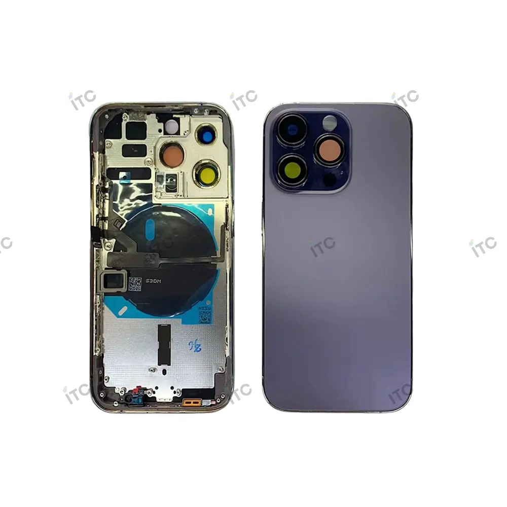 iPhone 14Pro バックガラス(フレーム一体型)互換品 パープル ロゴなし