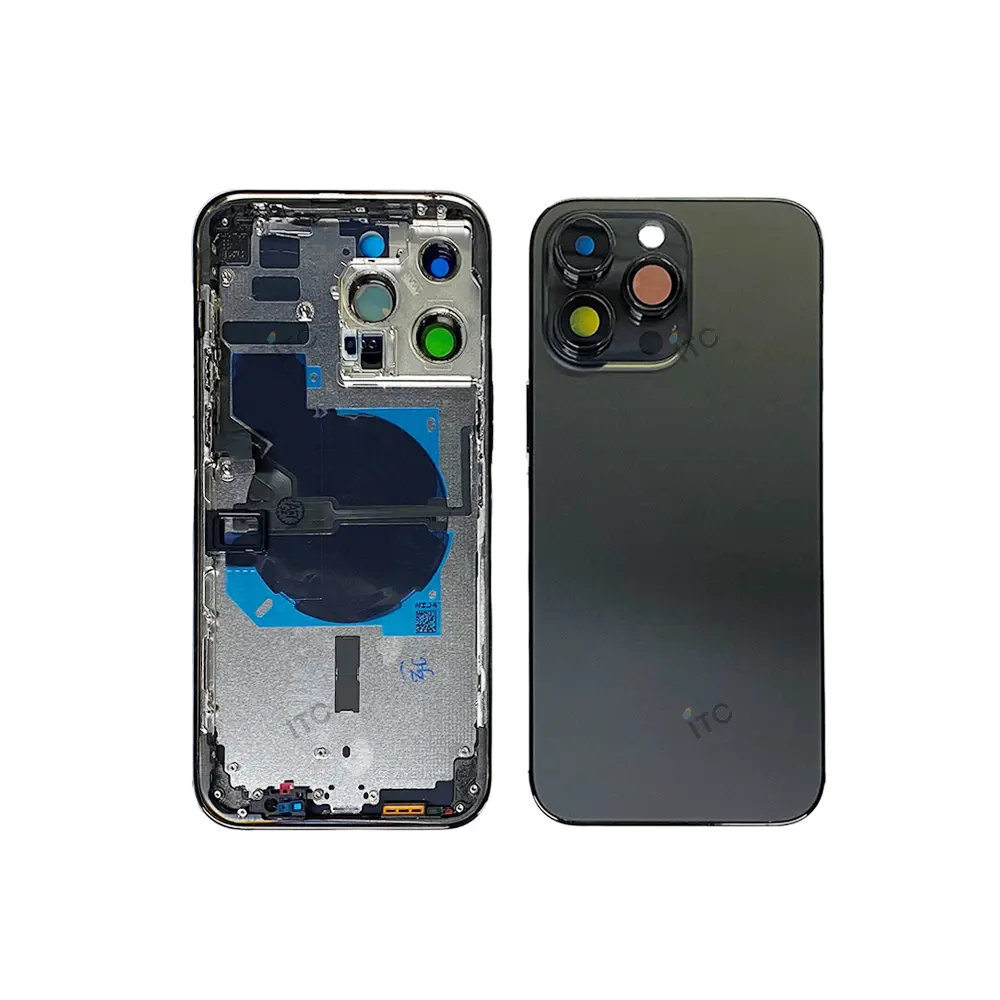 iPhone 14ProMax  バックガラス(フレーム一体型)互換品 黒 ロゴなし