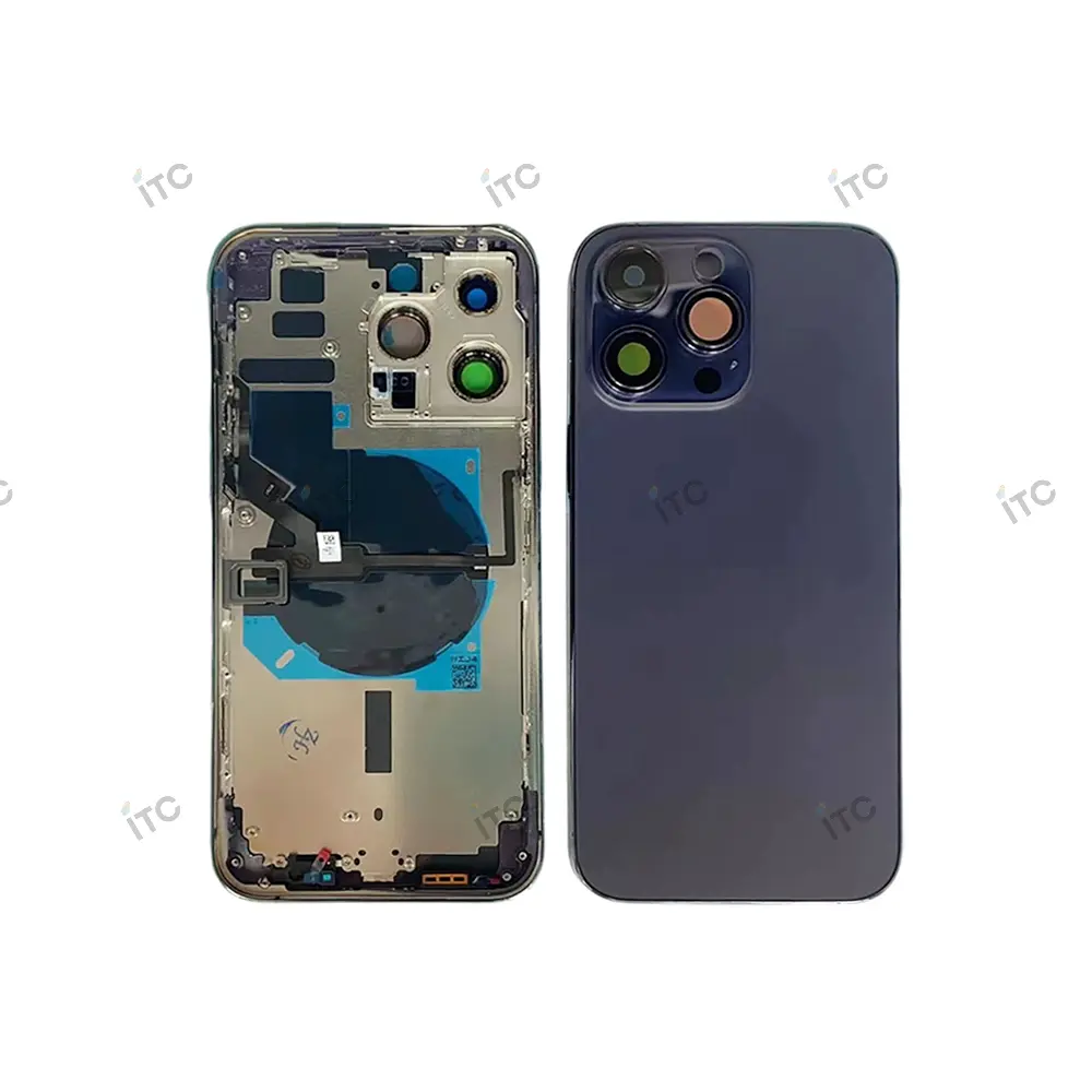 iPhone 14ProMax バックガラス(フレーム一体型)互換品 パープル ロゴなし