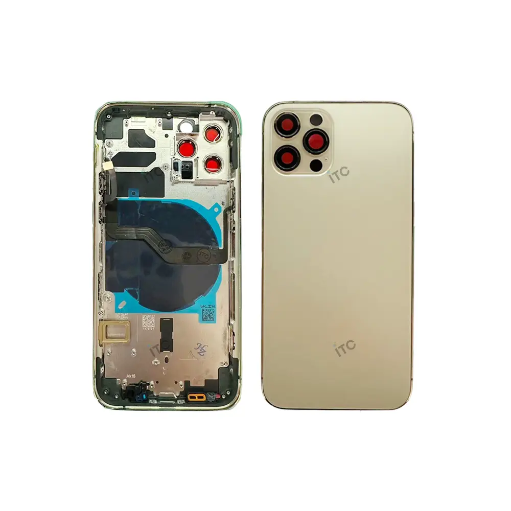 iPhone 12Pro バックガラス(フレーム一体型)互換品 ゴールド ロゴなし