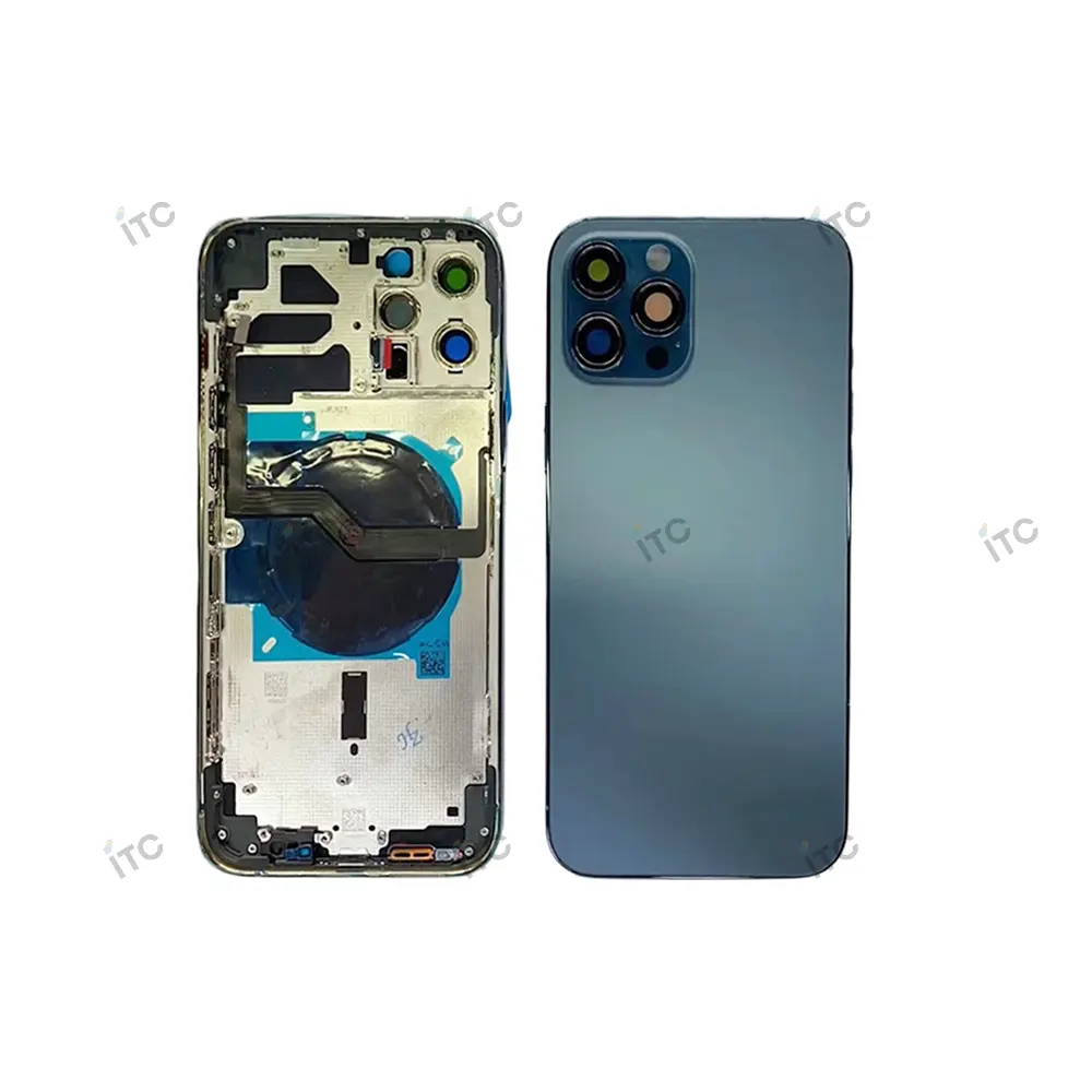 iPhone 12ProMax バックガラス(フレーム一体型)互換品 青 ロゴなし
