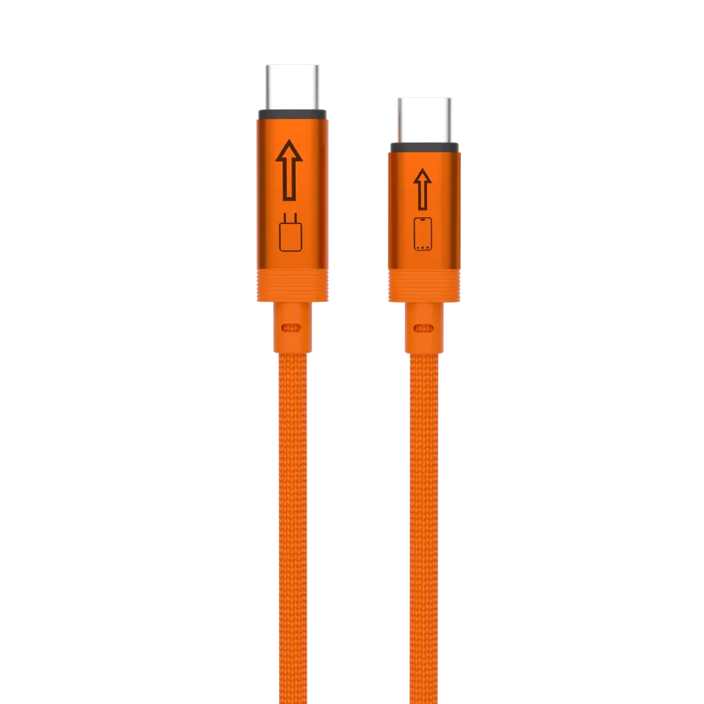 アクセサリー タイプCケーブル  C-C PD 140W 急速充電 ナイロンメッシュ 1.5M オレンジ(高品質快速充電対応型）