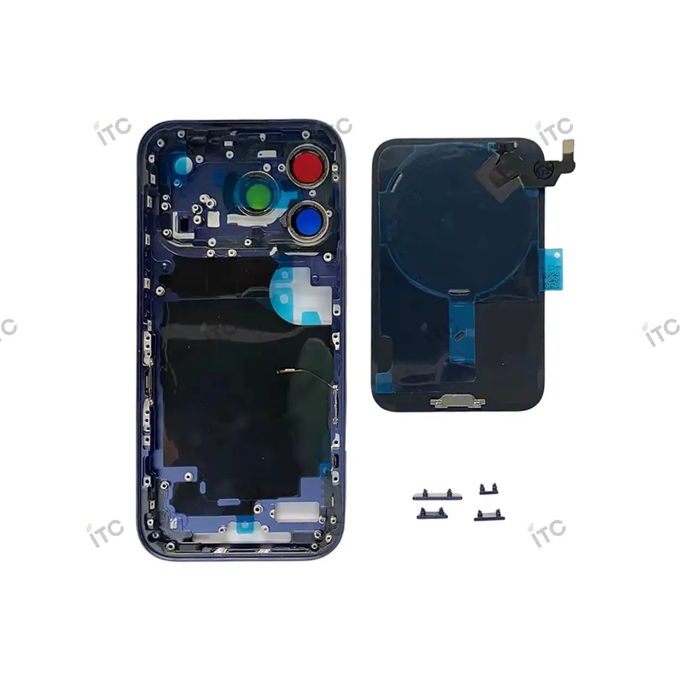 iPhone 17 Pro フレーム（サイドキー＆カメラレンズ＆カメラコントロールボタン付き）互換品 ブルー　ロゴ無し